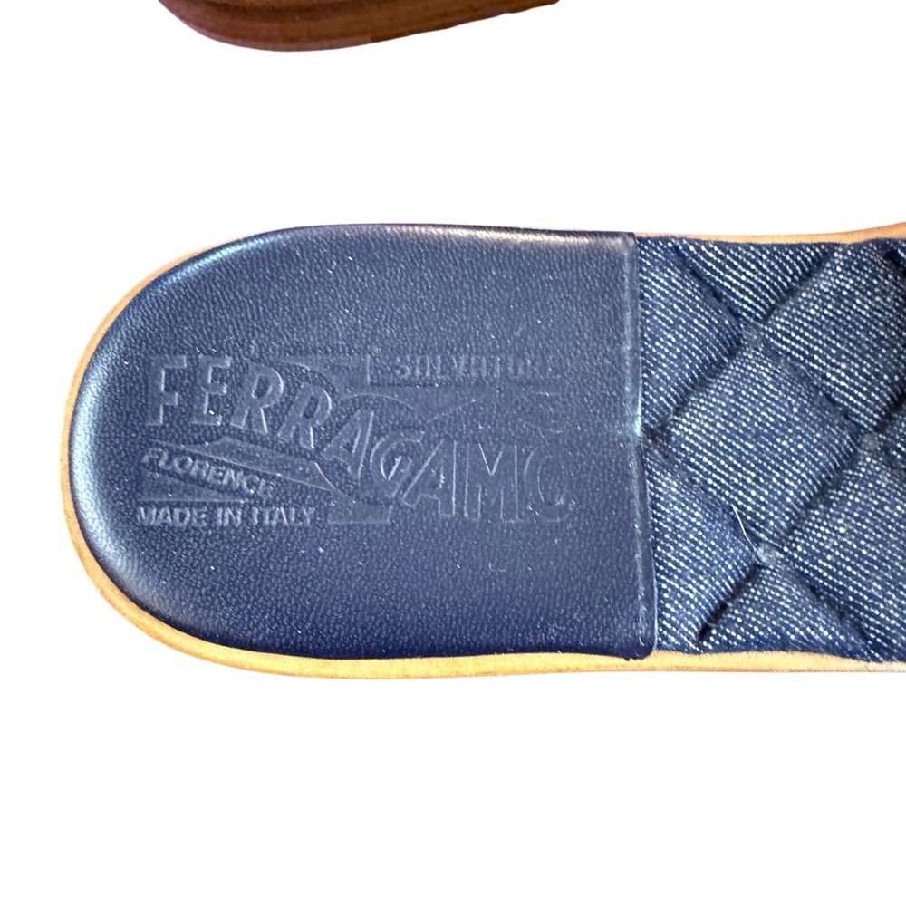 Salvatore Ferragamo Blue Quilted Sandals with Bow - Picture 5 of 7